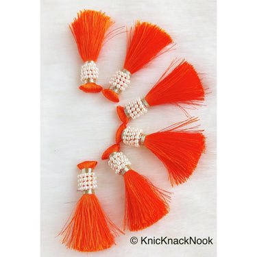 Various Colours Tassels With White Pearls Beads, Tassel Charms, Nylon Tassels x 6